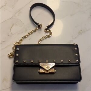 Michael Kors Black Clutch with Gold Chain and Studs